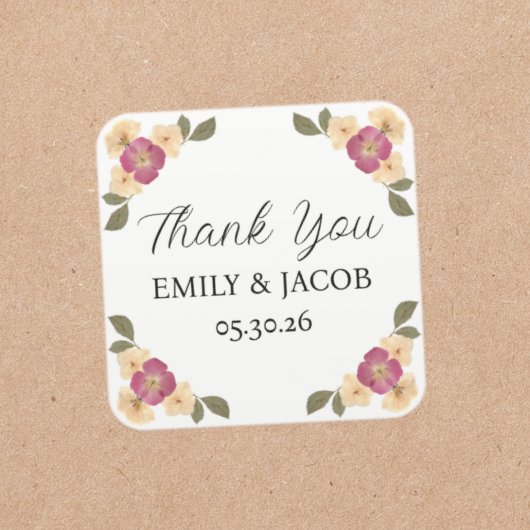 Elegante Wildflower Garden Boho Wedding Bedankt Vierkante Sticker