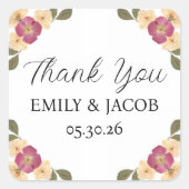 Elegante Wildflower Garden Boho Wedding Bedankt Vierkante Sticker (Voorkant)