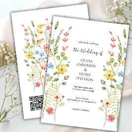 Elegante Wildflower Garden Floral QR Code Wedding Kaart