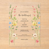Elegante Wildflower Garden Floral Spring Wedding Acryl Uitnodigingen (Voorkant)