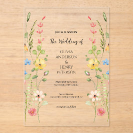Elegante Wildflower Garden Floral Spring Wedding Acryl Uitnodigingen
