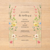 Elegante Wildflower Garden Floral Spring Wedding Acryl Uitnodigingen (Voorkant)