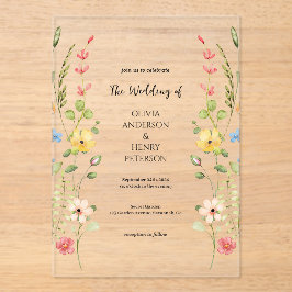 Elegante Wildflower Garden Floral Spring Wedding Acryl Uitnodigingen