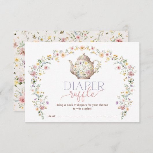 Elegante Wildflower Garden Tea Party Luier Raffle Informatiekaartje (Voorkant / Achterkant)