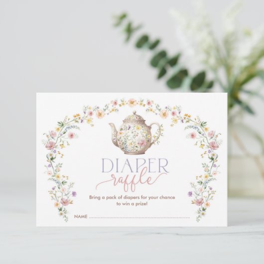 Elegante Wildflower Garden Tea Party Luier Raffle Informatiekaartje (Staand voorkant)