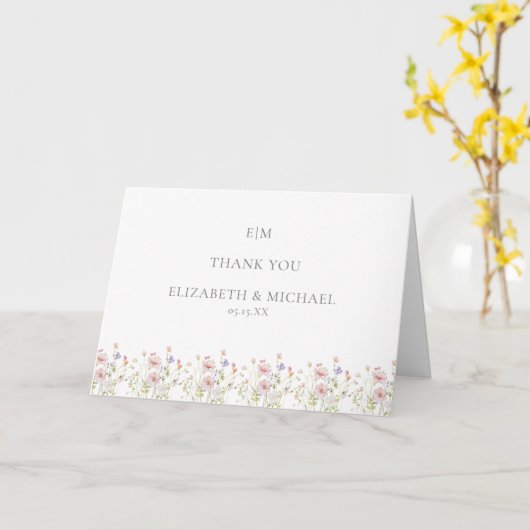 Elegante Wildflower Garden trouwfoto dank u Kaart (Gele Bloem)