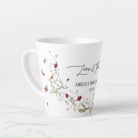 Elegante Wildflower gepersonaliseerde Baby shower  Latte Mok (Linkerhoek)