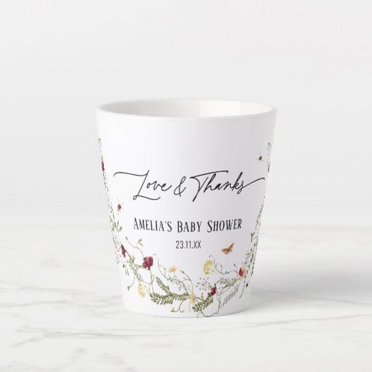 Elegante Wildflower gepersonaliseerde Baby shower  Latte Mok (Voorkant)