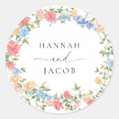 Elegante Wildflower gepersonaliseerde bruiloft env Ronde Sticker (Voorkant)