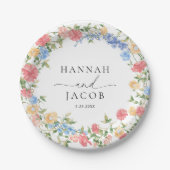 Elegante Wildflower gepersonaliseerde bruiloft Papieren Bordje (Voorkant)