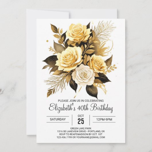 Elegante Wildflower Goud en Zwart 30ste verjaardag Kaart (Voorkant)