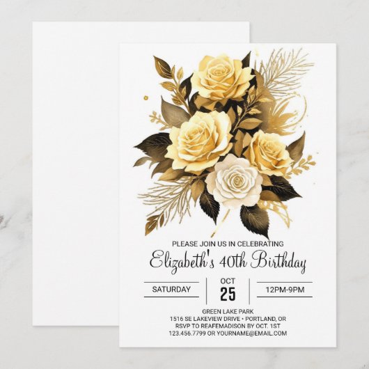 Elegante Wildflower Goud en Zwart 30ste verjaardag Kaart (Voorkant / Achterkant)