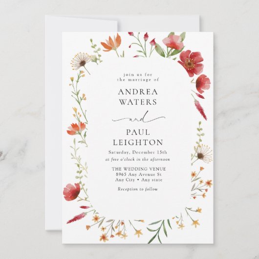 Elegante Wildflower groen bruiloft Kaart (Voorkant)