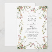 Elegante Wildflower groen bruiloft Kaart (Voorkant / Achterkant)