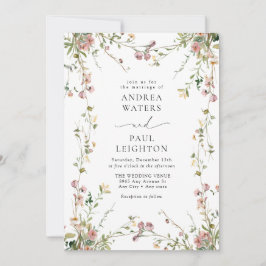 Elegante Wildflower groen bruiloft Kaart