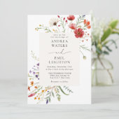 Elegante Wildflower groen bruiloft Kaart (Staand voorkant)
