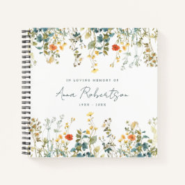 Elegante Wildflower in Memory Funeral Gastboek Notitieboek