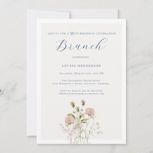 Elegante Wildflower Kalligrafie 90e Verjaardag Kaart (Voorkant)