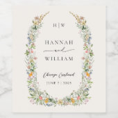 Elegante Wildflower krans bruiloft Wijn Etiket (Enkel label)