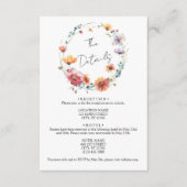 Elegante Wildflower krans Zomer bruiloft details Informatiekaartje (Voorkant)