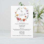 Elegante Wildflower krans Zomer bruiloft details Informatiekaartje (Staand voorkant)