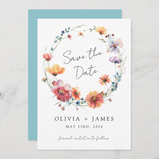 Elegante Wildflower krans Zomer bruiloft Save The Date (Voorkant / Achterkant)