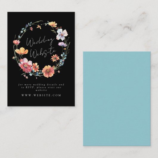 Elegante Wildflower Krans Zomer Bruiloft Website E Informatiekaartje (Voorkant / Achterkant)
