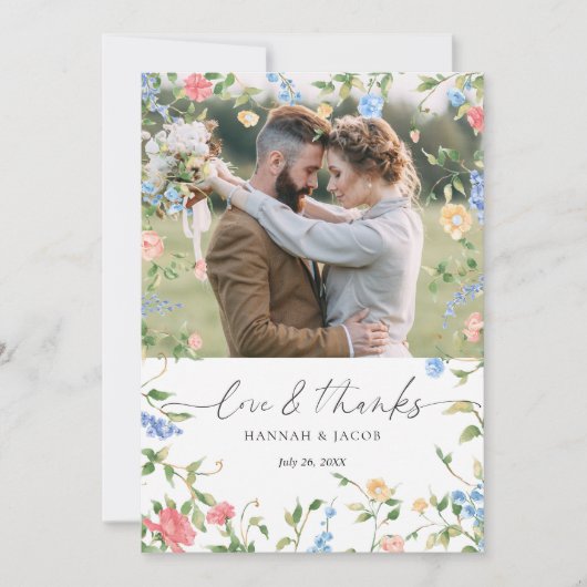 Elegante Wildflower Liefde en Bedankt bruiloft (Voorkant)