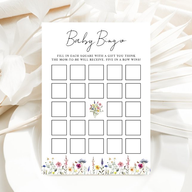 Elegante Wildflower Meadow Baby shower Bingo Kaart (Creator heeft geüpload)