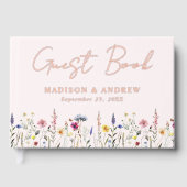 Elegante Wildflower Meadow Blush Roze Foto Bruilof Gastenboek (Voorkant)