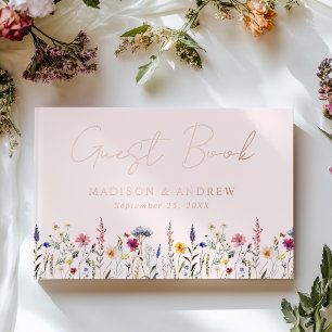 Elegante Wildflower Meadow Blush Roze Foto Bruilof Gastenboek