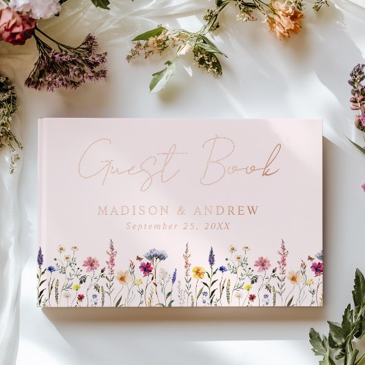 Elegante Wildflower Meadow Blush Roze Foto Bruilof Gastenboek