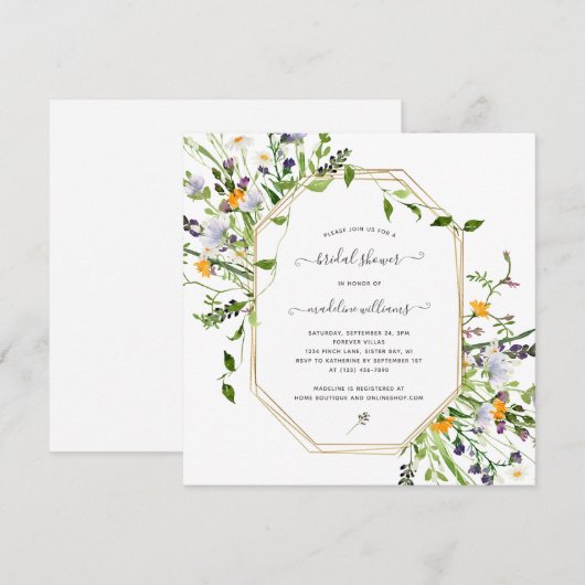 Elegante Wildflower Meadow Bruidsdouche Uitnodigin Kaart (Voorkant / Achterkant)