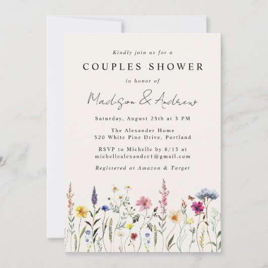 Elegante Wildflower Meadow Cream Couples Douche Kaart (Voorkant)