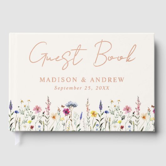 Elegante Wildflower Meadow Cream Foto Bruiloft Gastenboek (Voorkant)