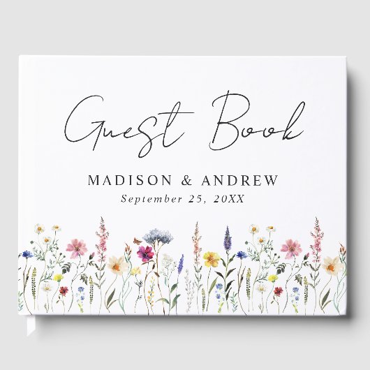 Elegante Wildflower Meadow Foto Bruiloft Gastenboek (Voorkant)