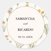Elegante Wildflower Meadow Ivoor Bruiloft Welkom Ronde Sticker (Voorkant)