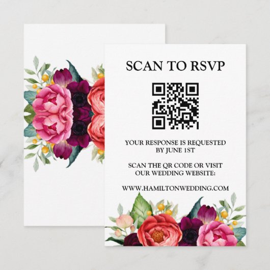 Elegante Wildflower Meadow QR Code Bruiloft RSVP Informatiekaartje (Voorkant / Achterkant)