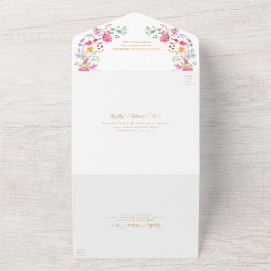 Elegante Wildflower Meadow Spring Garden bruiloft All In One Uitnodiging (Buitenkant)