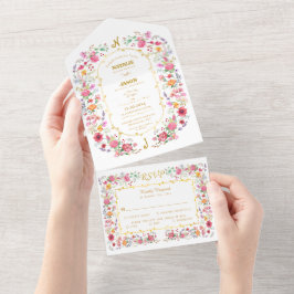 Elegante Wildflower Meadow Spring Garden bruiloft All In One Uitnodiging