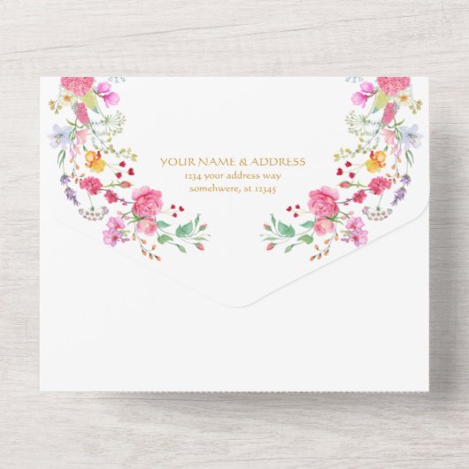 Elegante Wildflower Meadow Spring Garden bruiloft All In One Uitnodiging (Achterkant)