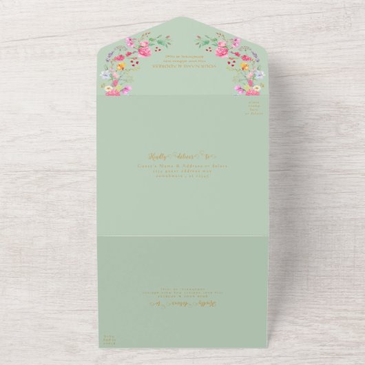 Elegante Wildflower Meadow Spring Garden bruiloft All In One Uitnodiging (Buitenkant)