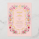 Elegante Wildflower Meadow Spring Garden bruiloft Folie Uitnodiging (Voorkant)