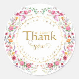 Elegante Wildflower Meadow Spring Garden bruiloft Ronde Sticker