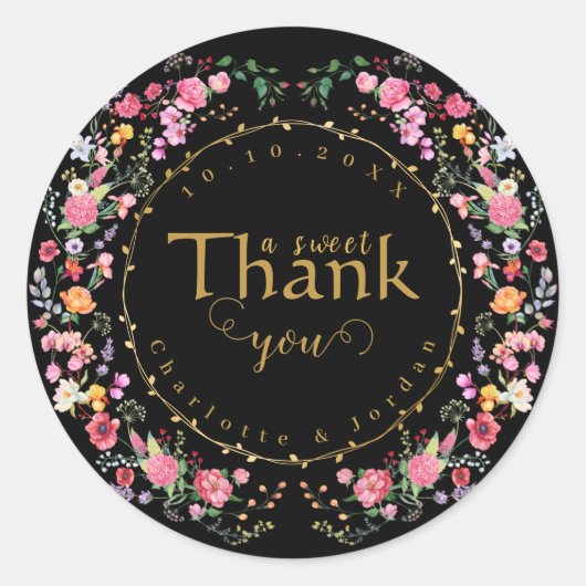 Elegante Wildflower Meadow Spring Garden bruiloft Ronde Sticker (Voorkant)