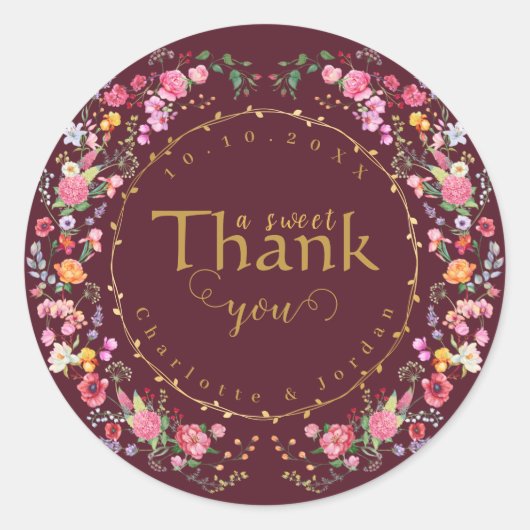 Elegante Wildflower Meadow Spring Garden bruiloft Ronde Sticker (Voorkant)