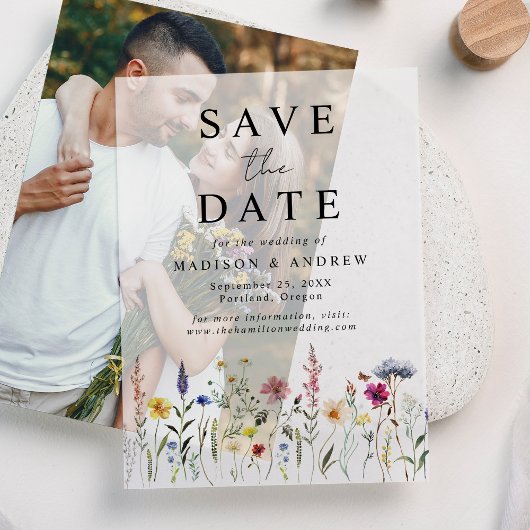 Elegante Wildflower Meadow Wedding Save the Date Vellum Uitnodigingen