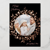 Elegante Wildflower Merry Christmas Foto Roos Gold Folie Feestdagenkaart (Voorkant)