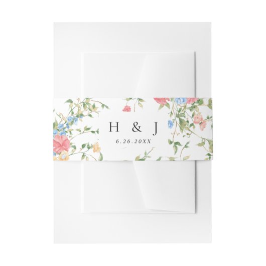 Elegante Wildflower Monogram Bloemen Huwelijk Uitnodigingen Wikkel (Voorkant Voorbeeld)