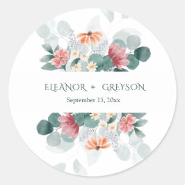 Elegante wildflower monogram bruiloft ronde sticker